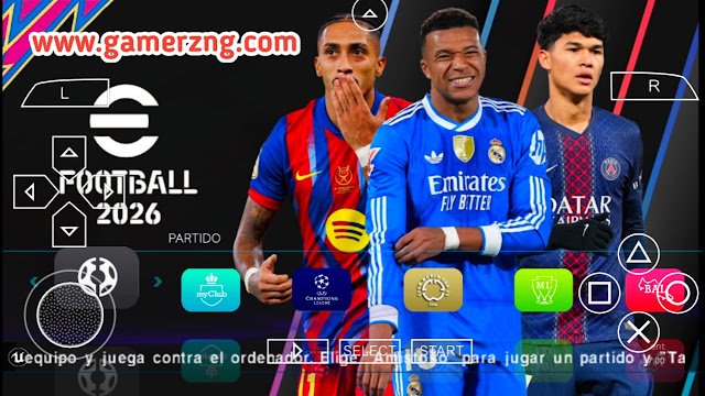Télécharger eFootball PES 2026 PPSSPP Camera PS5 Android Offline Mise à Jour 2026 UEFA Champions League Visages Reels